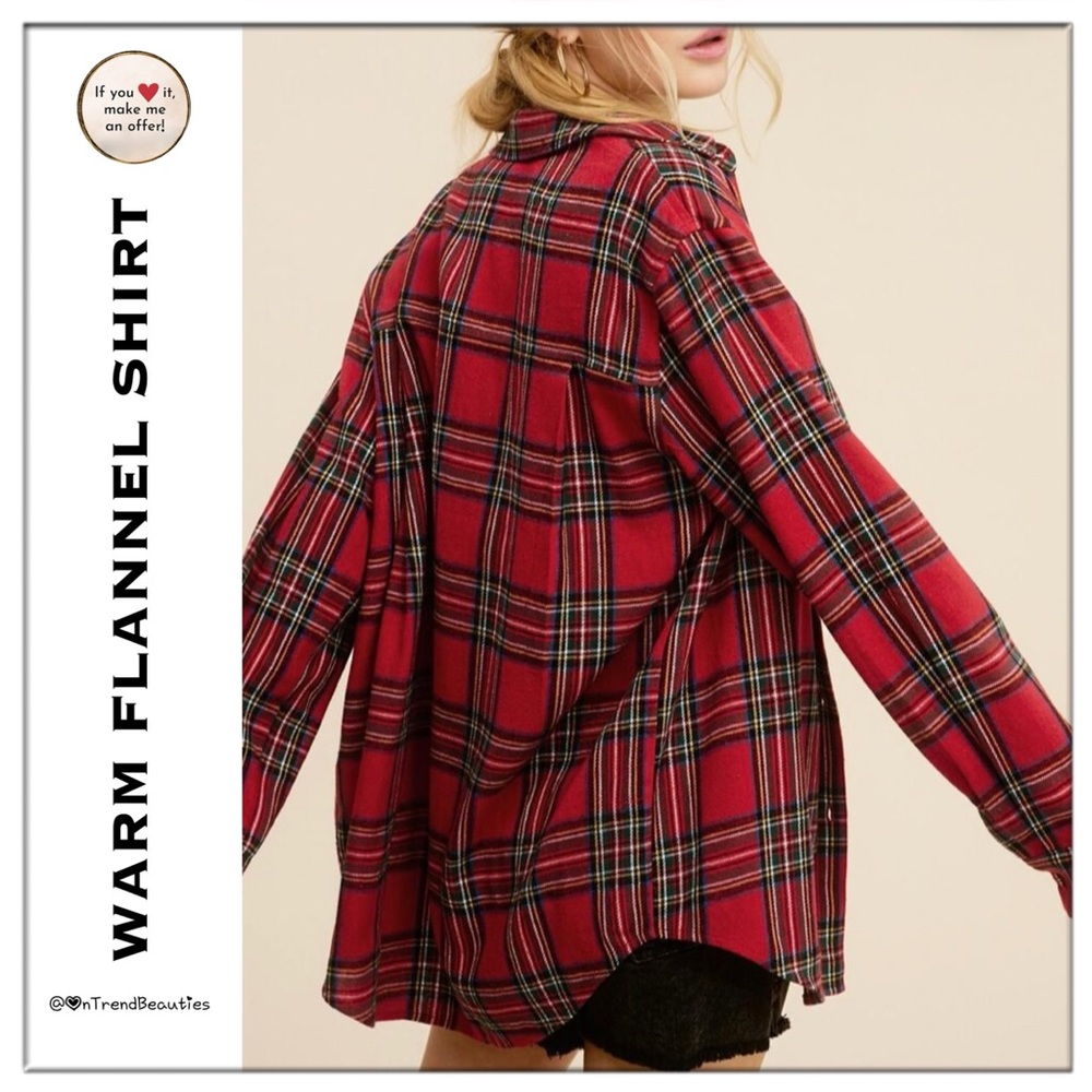 Red Plaid Warm Flannel Shirt - Picture 2 of 9